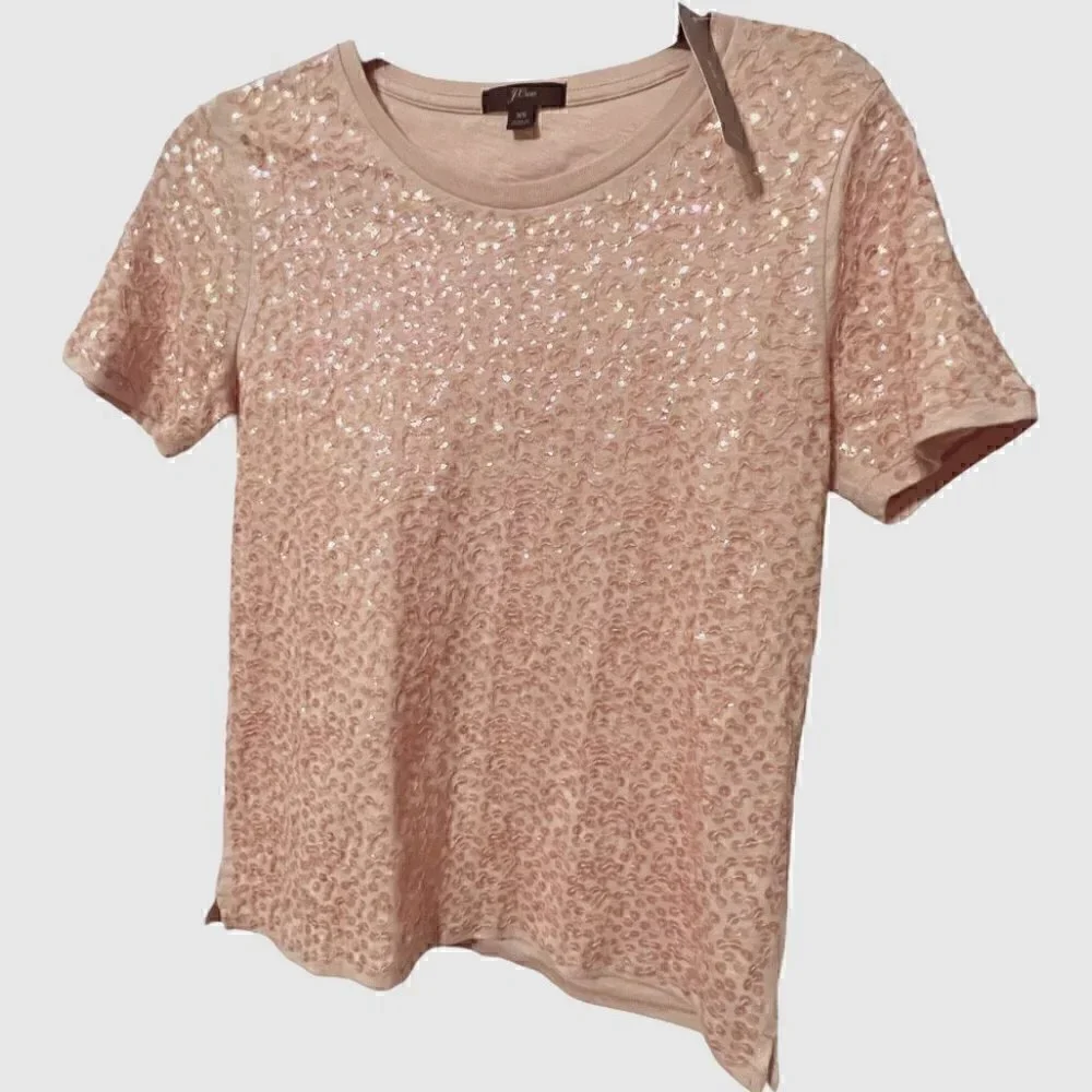 NWT J. Crew  Iridescent Sequins Embellished Sparkly T Shirt Size XS